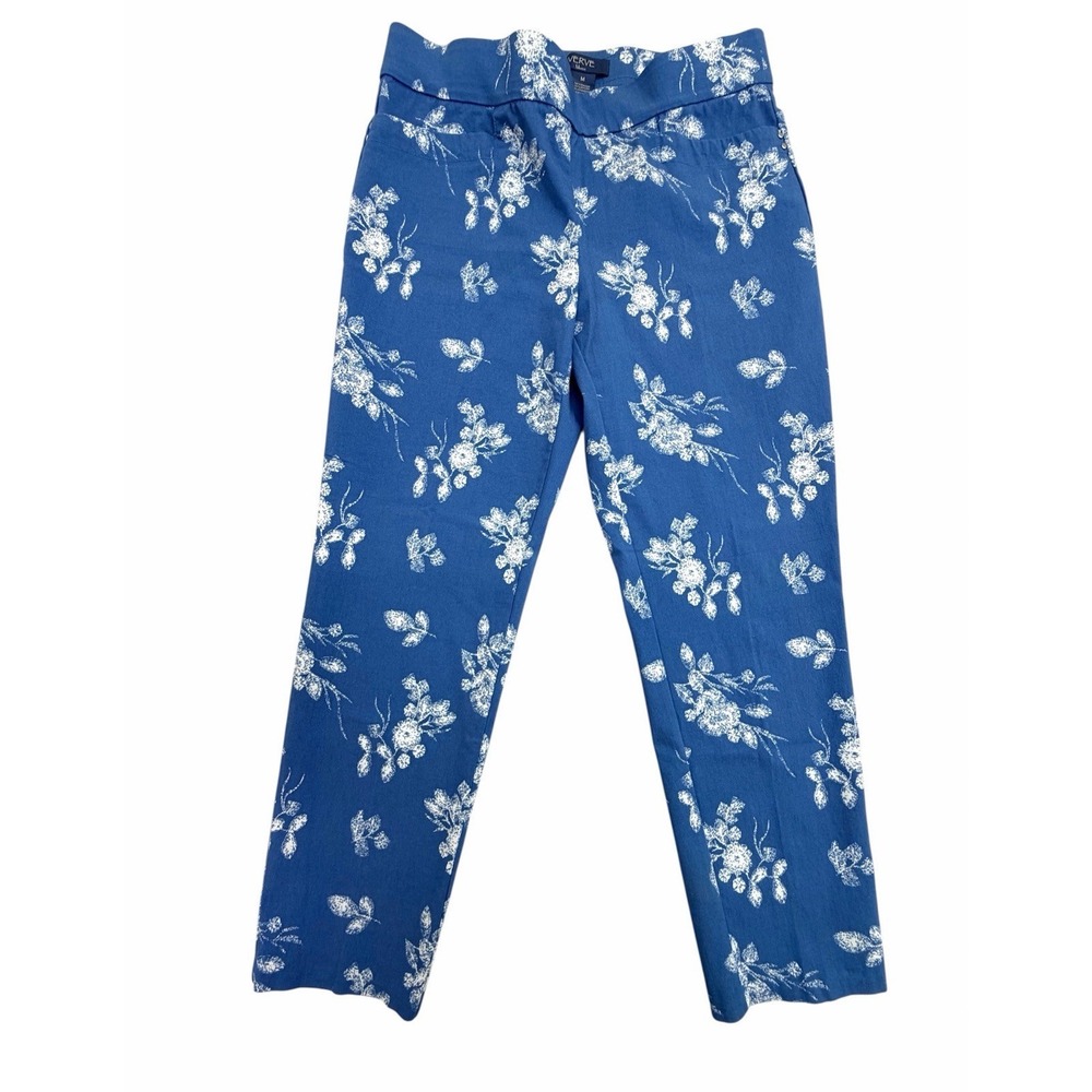VERVE Blues Women's M Blue Floral Pants Rayon Blend Stretch Ankle Straight